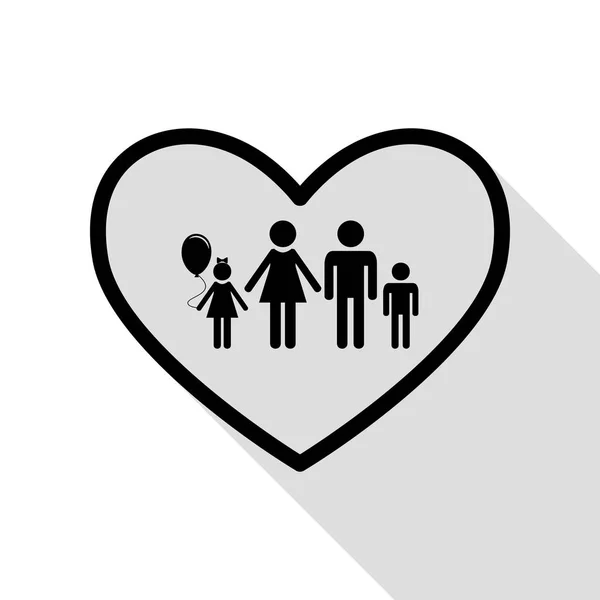 Illustration de signe de famille en forme de coeur. Icône noire avec chemin d'ombre de style plat . — Image vectorielle