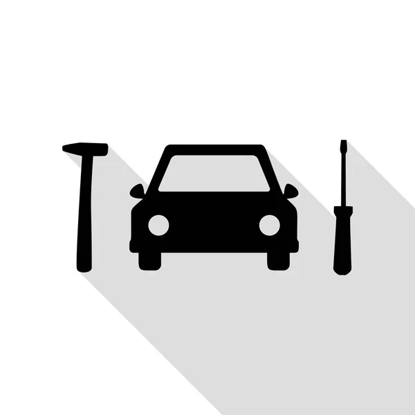 Service de réparation de pneus de voiture signe. Icône noire avec chemin d'ombre de style plat . — Image vectorielle