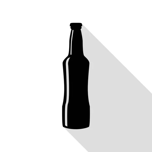 Bierflaschenschild. schwarzes Symbol mit flachem Schattenpfad. — Stockvektor