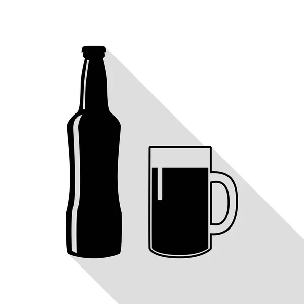 Znak butelkę piwa. Czarna ikona z ścieżkę cień płaski. — Wektor stockowy