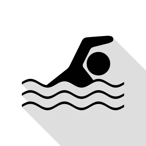 Swimming water sport sign. Black icon with flat style shadow path.