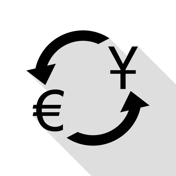 Signo de cambio de divisas. Dólar y euro. Icono negro con camino de sombra de estilo plano . — Vector de stock