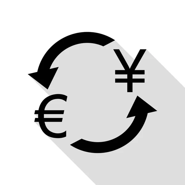 Valutaváltó jele. Euró és a japán jen. Fekete ikon, lapos stílusú shadow elérési útja. — Stock Vector