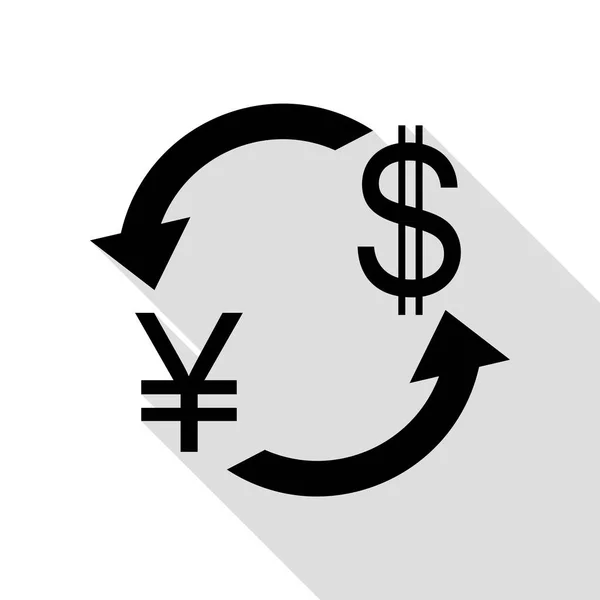 Valutaväxling, sign. Japan Yen och oss Dollar. Svart ikon med platt stil skugga sökväg. — Stock vektor