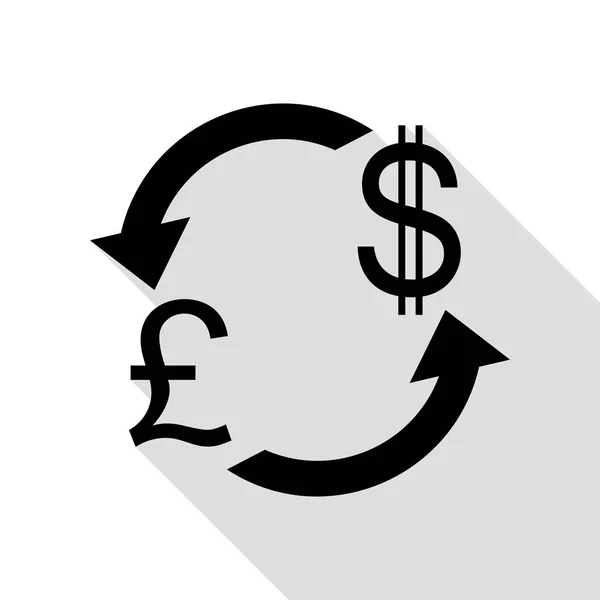 Valutaváltó jele. Egyesült Királyság: Font, és minket dollár. Fekete ikon, lapos stílusú shadow elérési útja. — Stock Vector