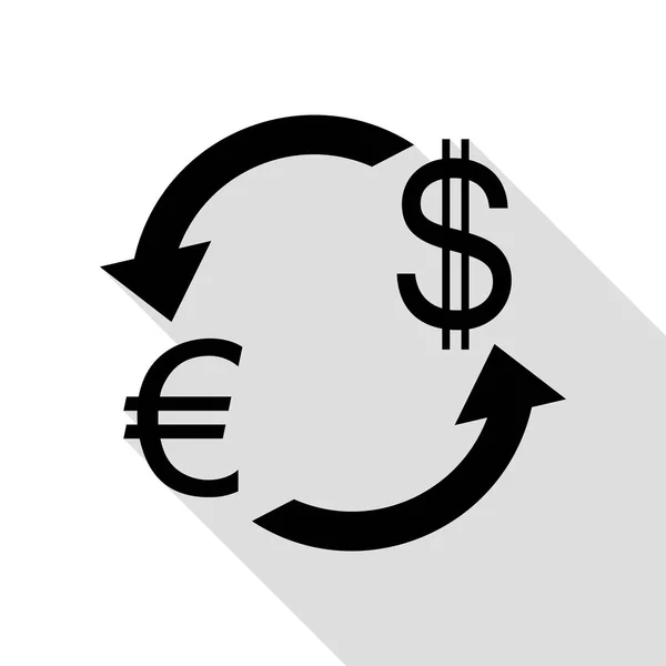 Wechselzeichen. Euro und uns Dollar. schwarzes Symbol mit flachem Schattenpfad. — Stockvektor
