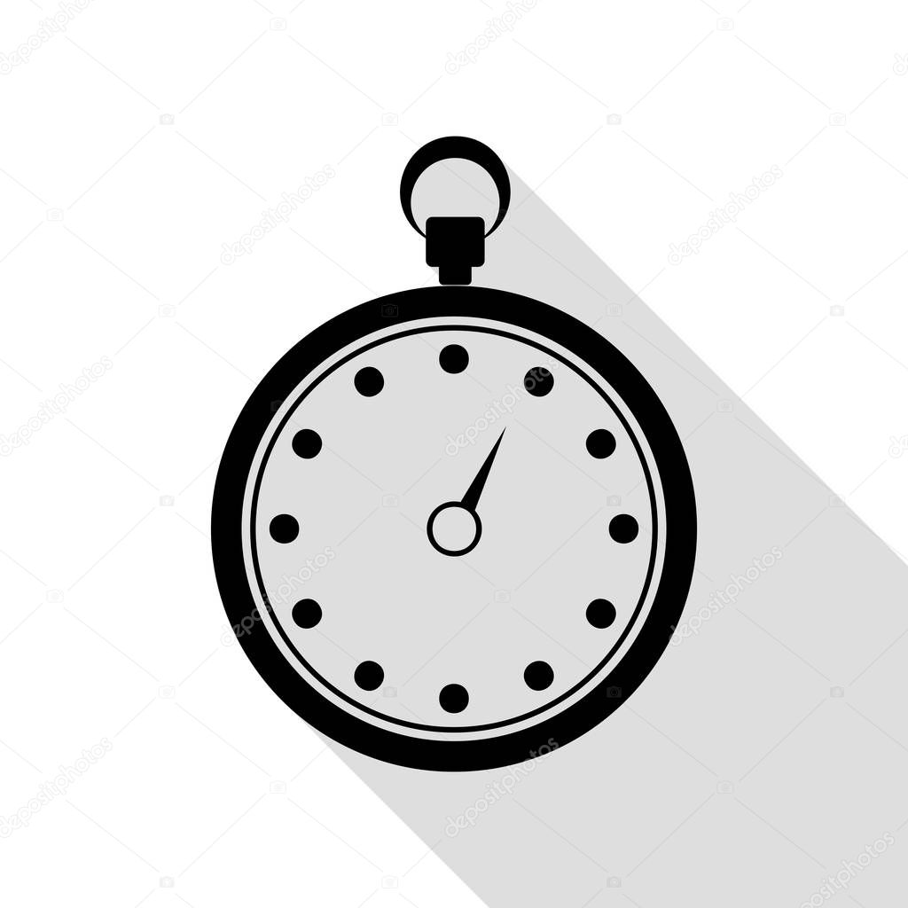 Stopwatch sign illustration. Black icon with flat style shadow path.
