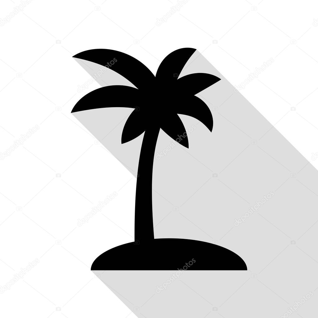 Coconut palm tree sign. Black icon with flat style shadow path.