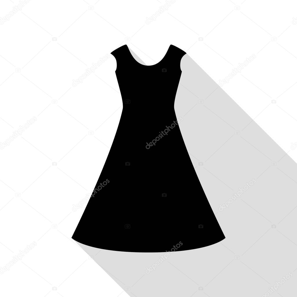beautiful long dress sign Black icon with flat style shadow path.