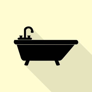 Küvet işareti illüstrasyon. Düz stil gölge yoluyla krem arka plan üzerinde siyah simgesi.