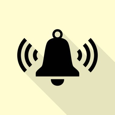 Zil zil simgesini. Düz stil gölge yoluyla krem arka plan üzerinde siyah simgesi.