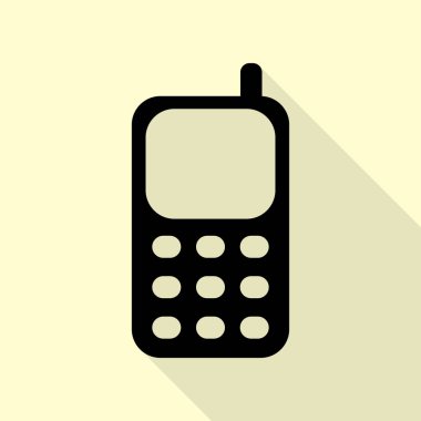 Cep telefonu işareti. Düz stil gölge yoluyla krem arka plan üzerinde siyah simgesi.