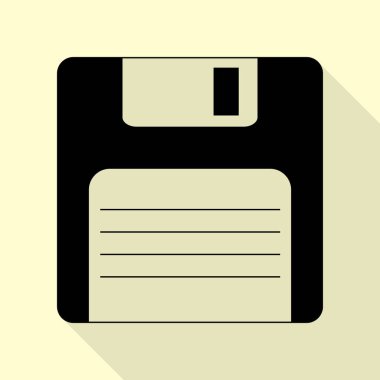 Disket işareti. Düz stil gölge yoluyla krem arka plan üzerinde siyah simgesi.