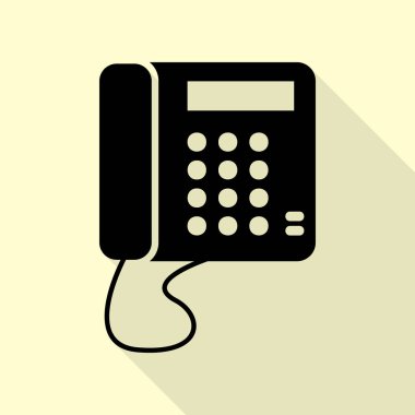 İletişim veya telefon işareti. Düz stil gölge yoluyla krem arka plan üzerinde siyah simgesi.
