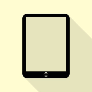 Bilgisayar tablet işareti. Düz stil gölge yoluyla krem arka plan üzerinde siyah simgesi.