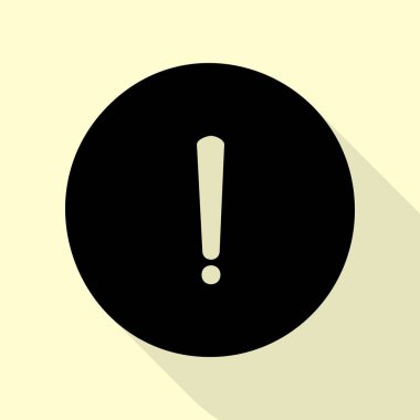 Ünlem işareti işareti. Düz stil gölge yoluyla krem arka plan üzerinde siyah simgesi.