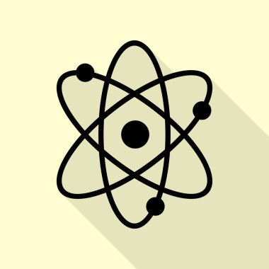 Atom işareti illüstrasyon. Düz stil gölge yoluyla krem arka plan üzerinde siyah simgesi.