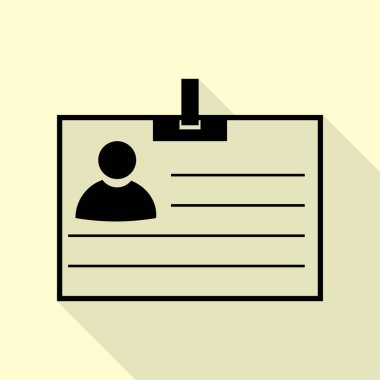 Kimlik kartı işareti. Düz stil gölge yoluyla krem arka plan üzerinde siyah simgesi.