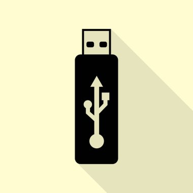 Vektör Usb birden parlamak götürmek işareti. Düz stil gölge yoluyla krem arka plan üzerinde siyah simgesi.