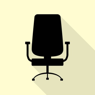 Ofis koltuğu işaret. Düz stil siyah beyaz simgesine.