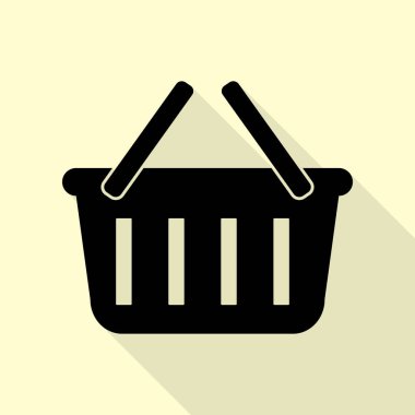 Alışveriş sepeti işareti. Düz stil siyah beyaz simgesine.