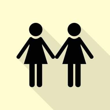 Lezbiyen aile işareti. Düz stil gölge yoluyla krem arka plan üzerinde siyah simgesi.