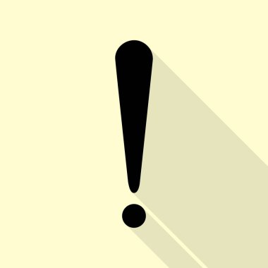 Dikkat işareti illüstrasyon. Düz stil gölge yoluyla krem arka plan üzerinde siyah simgesi.