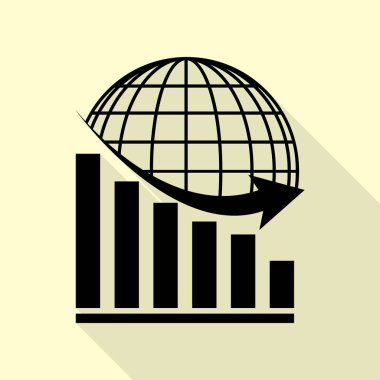 Dünya ile azalan grafiği. Düz stil gölge yoluyla krem arka plan üzerinde siyah simgesi.