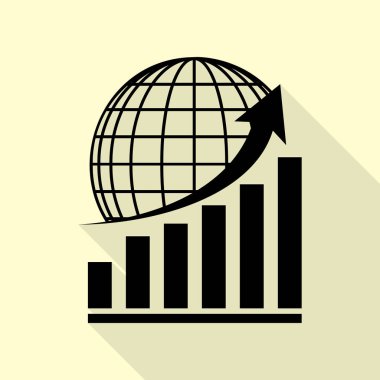 Dünya ile büyüyen grafiği. Düz stil gölge yoluyla krem arka plan üzerinde siyah simgesi.