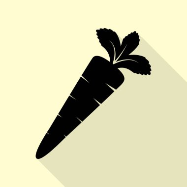 Havuç işareti illüstrasyon. Düz stil gölge yoluyla krem arka plan üzerinde siyah simgesi.