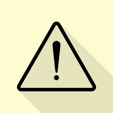 Ünlem tehlike işareti. Düz stil. Düz stil gölge yoluyla krem arka plan üzerinde siyah simgesi.