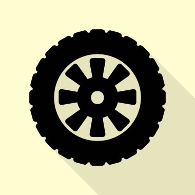 Yol lastiği işaret. Düz stil gölge yoluyla krem arka plan üzerinde siyah simgesi.