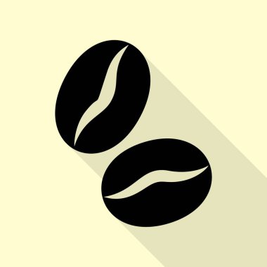 Kahve çekirdekleri işareti. Düz stil gölge yoluyla krem arka plan üzerinde siyah simgesi.