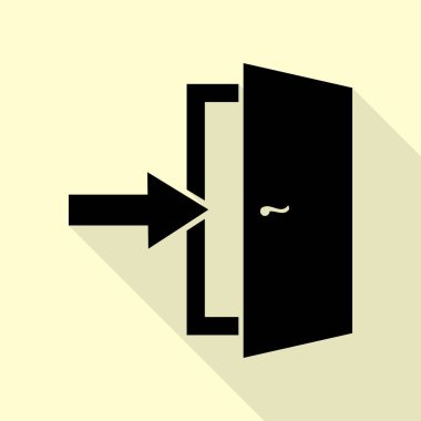 Çıkış işareti kapı. Düz stil gölge yoluyla krem arka plan üzerinde siyah simgesi.