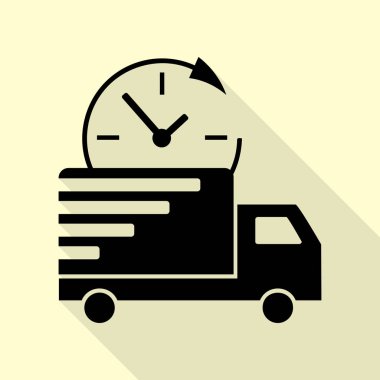 Teslimat işareti illüstrasyon. Düz stil gölge yoluyla krem arka plan üzerinde siyah simgesi.