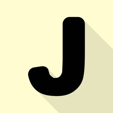 J harfi işareti şablon öğesi tasarım. Düz stil gölge yoluyla krem arka plan üzerinde siyah simgesi.