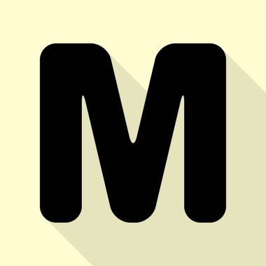 Harf M işareti şablon öğesi tasarım. Düz stil gölge yoluyla krem arka plan üzerinde siyah simgesi.