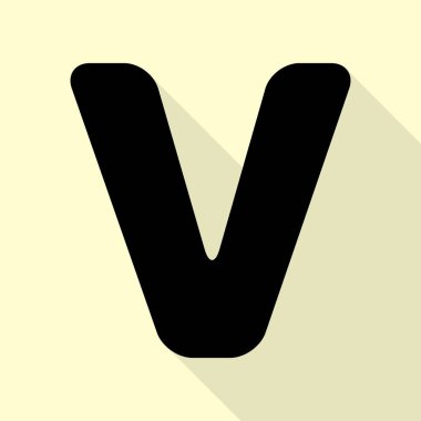 Harf V işareti şablon öğesi tasarım. Düz stil gölge yoluyla krem arka plan üzerinde siyah simgesi.