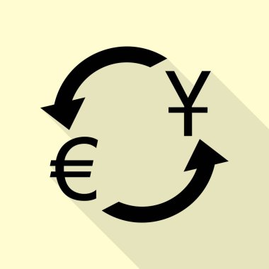 Döviz Alım Satım işareti. Dolar ve Euro. Düz stil gölge yoluyla krem arka plan üzerinde siyah simgesi.