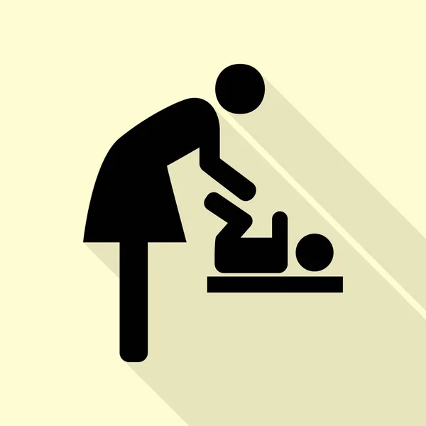 Σύμβολο για τις γυναίκες και το μωρό, το μωρό αλλάζει. Μαύρο εικονίδιο με επίπεδη στυλ σκιάς διαδρομή σε κρέμα φόντο. — Διανυσματικό Αρχείο