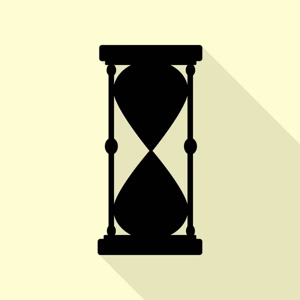Sanduhr-Zeichenillustration. schwarzes Symbol mit flachem Schattenpfad auf cremefarbenem Hintergrund. — Stockvektor