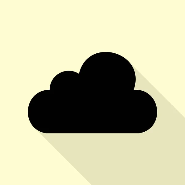 Wolkenzeichen-Illustration. schwarzes Symbol mit flachem Schattenpfad auf cremefarbenem Hintergrund. — Stockvektor