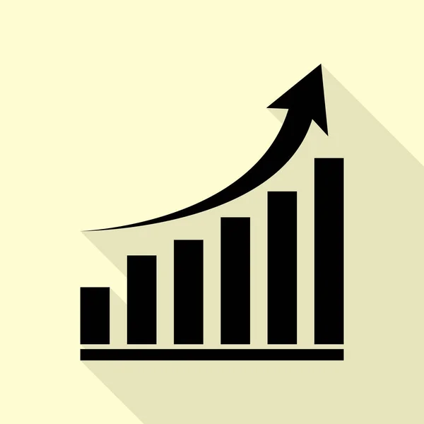 Signo gráfico creciente. Icono negro con camino de sombra de estilo plano sobre fondo crema . — Archivo Imágenes Vectoriales