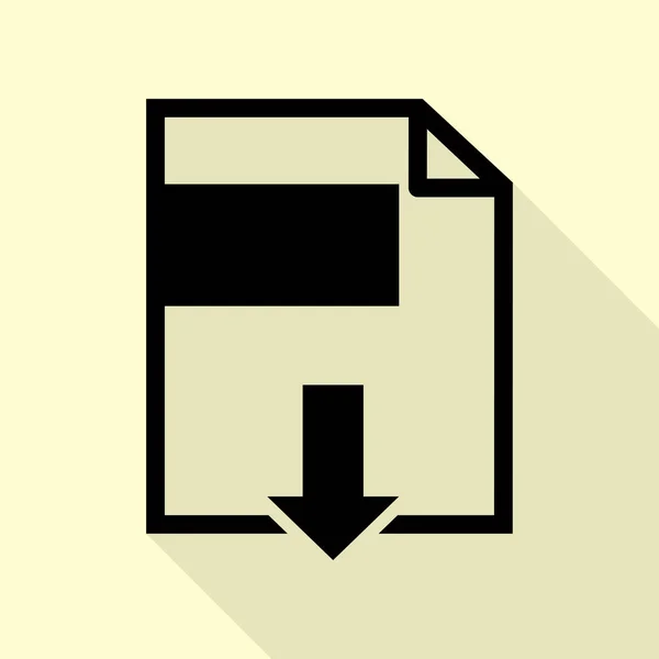 Signo de descarga de archivos. Icono negro con camino de sombra de estilo plano sobre fondo crema . — Vector de stock