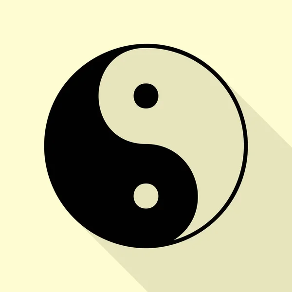 Ying Yang símbolo de armonía y equilibrio. Icono negro con camino de sombra de estilo plano sobre fondo crema . — Vector de stock