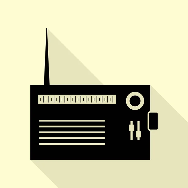 Radioschildillustration. schwarzes Symbol mit flachem Schattenpfad auf cremefarbenem Hintergrund. — Stockvektor