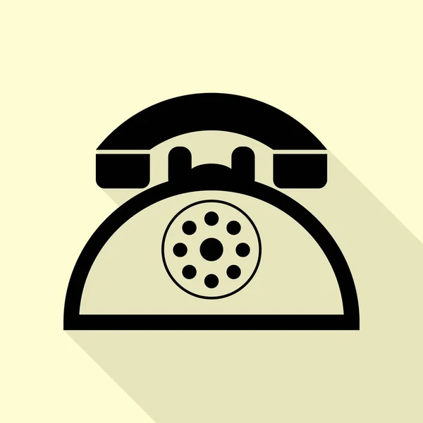 Retro telefoon teken. Zwarte pictogram met vlakke stijl schaduw pad op crème achtergrond. — Stockvector