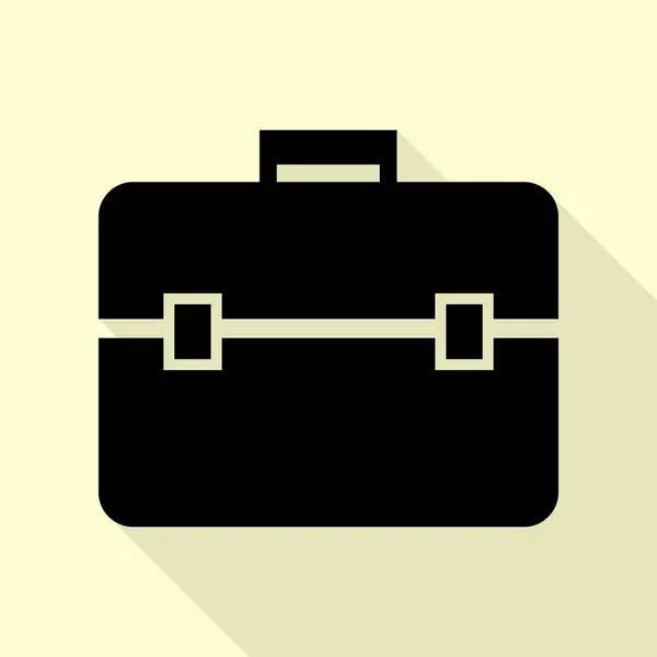 Ilustración del signo del maletín. Icono negro con camino de sombra de estilo plano sobre fondo crema . — Vector de stock