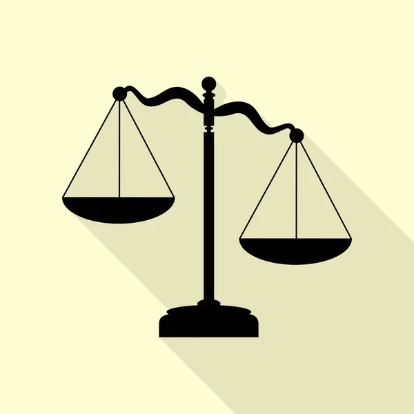 Scales de Justice signe. Icône noire avec chemin d'ombre de style plat sur fond crème . — Image vectorielle