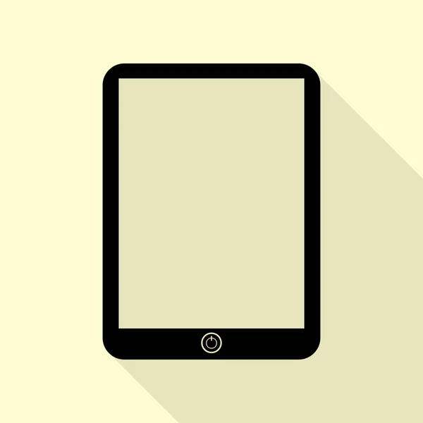 Segno tablet del computer. Icona nera con percorso ombra in stile piatto su sfondo crema . — Vettoriale Stock